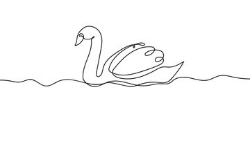A single, continuous line depicts a goose swimming in the river. Single line art design Editable stroke.
