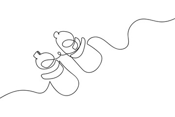 A single, continuous line depicts a child's shoe. Single line art design Editable stroke.
