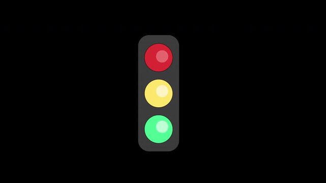 a traffic light with three different colored lights icon concept loop animation video with alpha channel