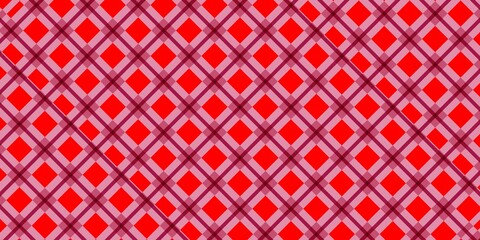 Seamless red and pink plaid pattern with layered diagonal lines and diamond shapes, creating a bold checkered background ideal for textiles, wallpapers, and graphic designs.
