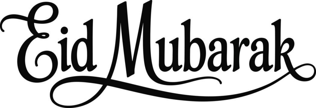 Elegant black script calligraphy beautifully writing the phrase Eid Mubarak on a clean white surface