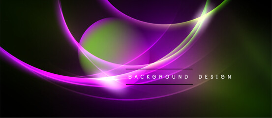 Abstract vibrant design features flowing purple, green light. Dynamic curves create modern visual impact, perfect backdrop.
