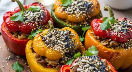 Stuffed bell peppers with sesame seeds