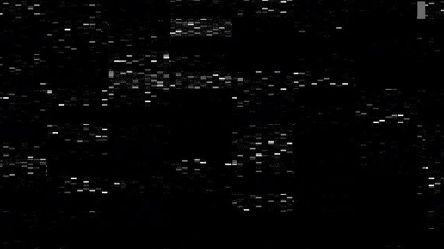 Unique abstract digital animation featuring pixel noise glitch patterns and distortion effect artifacts, perfect for tech visuals, data error themes, and motion graphics