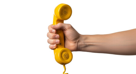 Hand holding a telephone receiver isolated on a transparent background