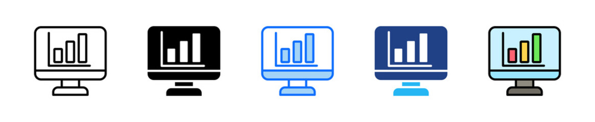 Monitor Graph Icon Set Multiple Style Collection