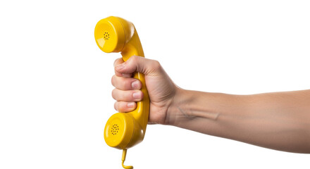 Hand holding a telephone receiver isolated on a transparent background