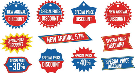 Obraz premium Collection of Red Blue and Yellow Sale and New Arrival Discount Badges promotion offer