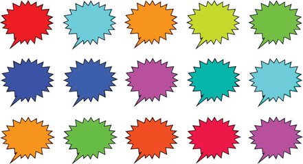 Collection of Starburst Speech Bubbles in Various Colors vector illustration