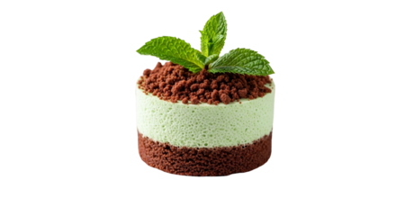 Chocolate cake with mint isolated on transparent background