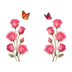 Obraz premium Pink roses with butterflies isolated