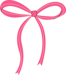Pink bow with long ribbons. Festive gift decoration. Flat vector illustration isolated on white background.