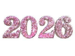 Pink glitter 3D number 2026 for romantic New Year promotion and girls party invitation