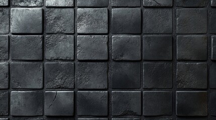 A seamless texture of deep charcoal or black square concrete tiles. Modern, minimalist, and dark background for floors, walls, and industrial or contemporary design projects.