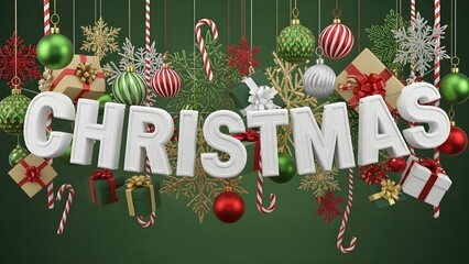 Festive Christmas celebration banner with decorative ornaments and gifts