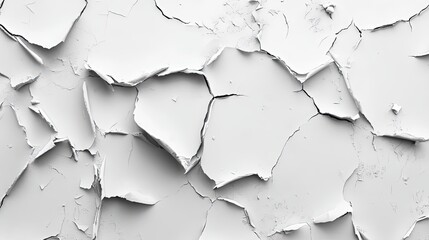 Obraz premium A minimalist yet textured background of a distressed white wall. Features peeling and cracked plaster, creating a subtle grunge and aged effect for interior or abstract concepts.