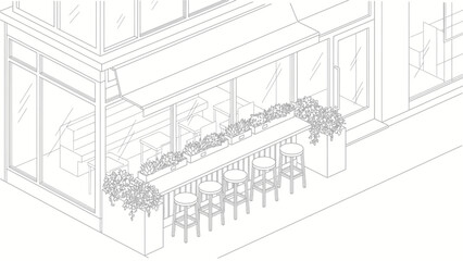 Fototapeta premium Restaurant Outdoor Seating Area Illustration.