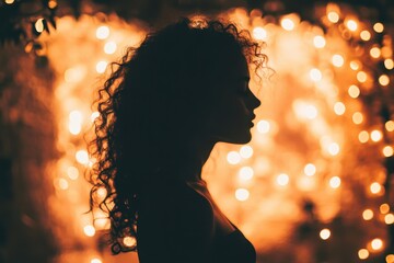 Silhouette of woman surrounded by lights