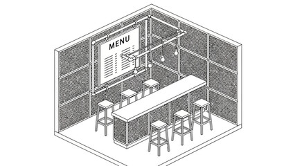 Isometric View of Modern Restaurant Interior.