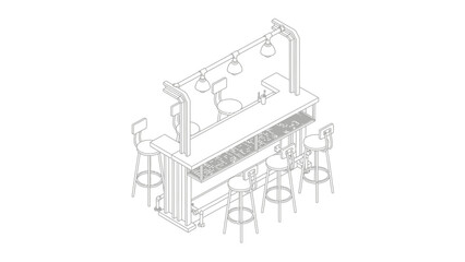 Bar with Stools and Overhead Lighting.