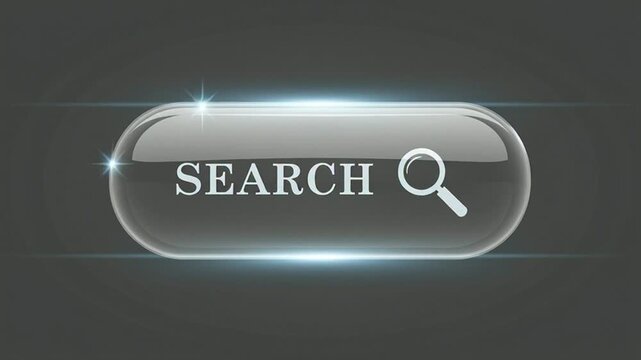 Collection of futuristic glowing search buttons with magnifying glass icons on dark background