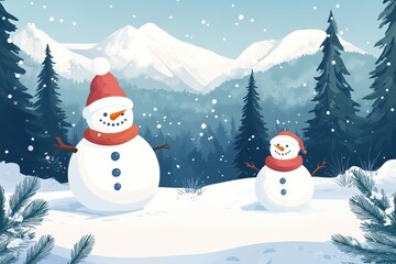 Charming snowman in Santa hat and scarf rides a scooter through a snowy city at night, joyfully delivering Christmas presents amid gentle snowfall and ...