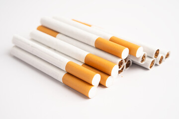 Cigarette, roll tobacco in paper with filter tube, No smoking.