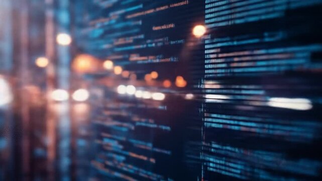 Abstract digital background with data flow. Program code that functions in cyberspace. 4k videos