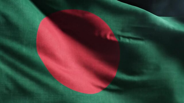 Waving Bangladesh flag in dynamic motion with green and red colors