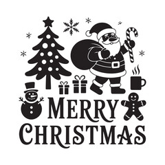 Merry christmas santa claus snowman christmas tree and presents illustration
