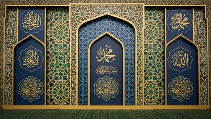 Islamic Geometric Patterns and Arabic Calligraphy Decorating a Grand Entrance Archway