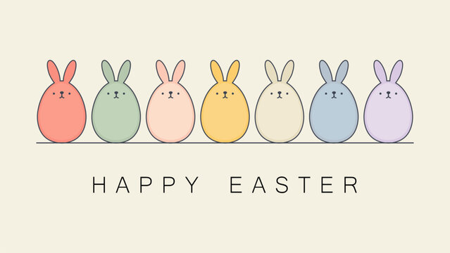 Easter bunny background. Cute little colorful rabbits. Easter bunnies in egg shapes. Vector illustration for holiday design.