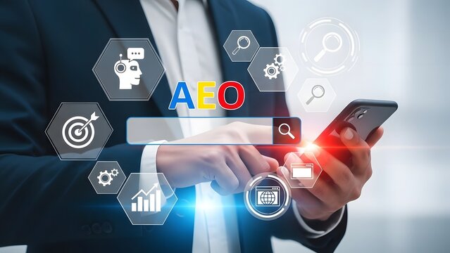 Business professional using smartphone with digital icons representing data analysis marketing and communication on a dark background - Powered by Adobe