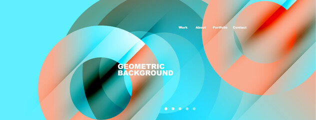 Fototapeta premium Abstract design features flowing shapes, vibrant colors. Text elements present, navigation visible. Modern aesthetic, clean composition.