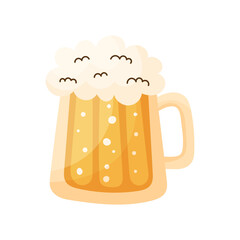 Glass mug with beer and foam. Hand drawn vector illustration. Object on white background. Design element for Saint Patricks Day.