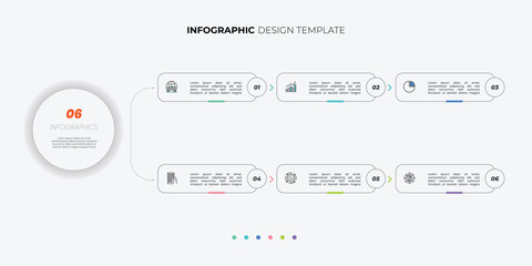 Modern Circle chart infographic template with 6 options for presentations. Infographic 6 diagram chart template for business 6, options, presentation with diagram elements, infographics