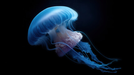 jellyfish swimming against a black background