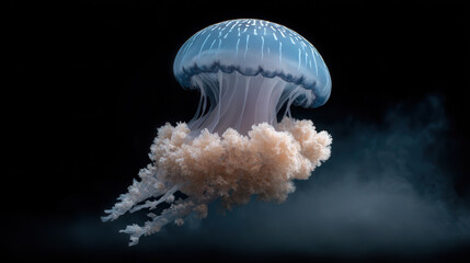 jellyfish swimming against a black background