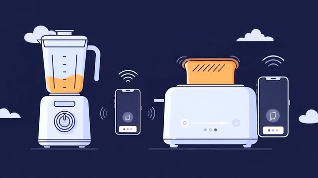 Smart Home Kitchen Appliances with Mobile Control and Cloud Connectivity.