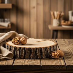 胡桃と木の幹、シンプルな背景素材、合成用写真素材