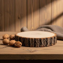 胡桃と木の幹、シンプルな背景素材、合成用写真素材