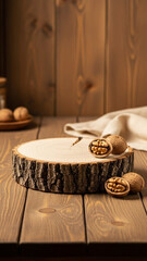 胡桃と木の幹、シンプルな背景素材、合成用写真素材、縦型サイズ