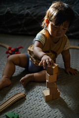 Toddler Playing With Wooden Toys