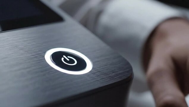 Finger Pressing Power Button on Device, Technology Concept.