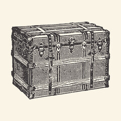 Vintage Travel Trunk Engraving Illustration