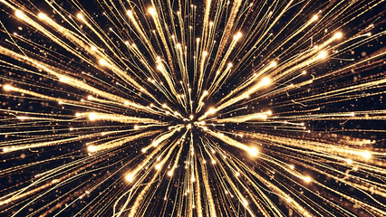 Golden Firework Display Illuminating Night Sky With Sparkling Trails
