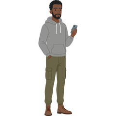 Man In Grey Hoodie Holding A Smartphone