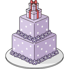 Three Tiered Purple Square Birthday Cake