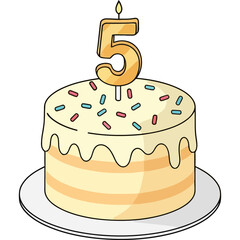 Round Birthday Cake With Number Five Candle