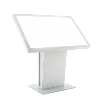 Angled White Digital Information Kiosk Stand Mockup
